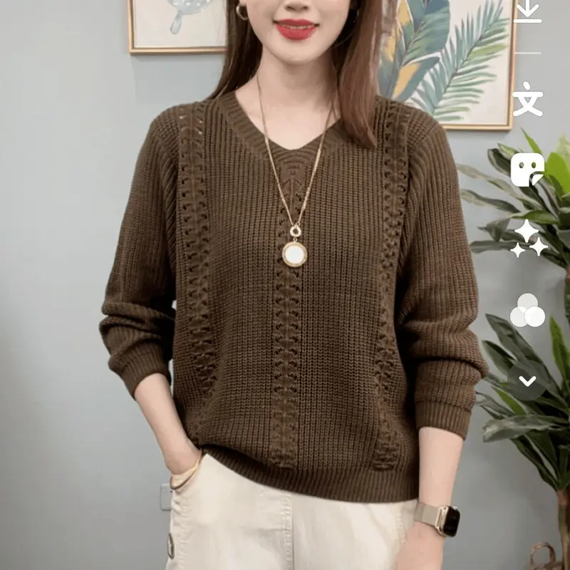 Áo Len Dệt Kim, Cổ Chữ V, Đi Lại Thường Ngày Hàng Mới Về Đầu Mùa Thu 2024, Áo Sơ Mi Cơ Sở Lớp Bên Trong Sành Điệu, Áo Chui Đầu Nữ 6