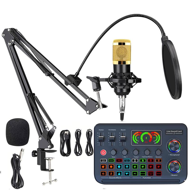 All-in-One Audio Interface DJ Mixer with Microphone, Audio Mixer with Sound Card for PC/Laptop/Phone, Streaming/Podcasting/Gaming Equipment 0