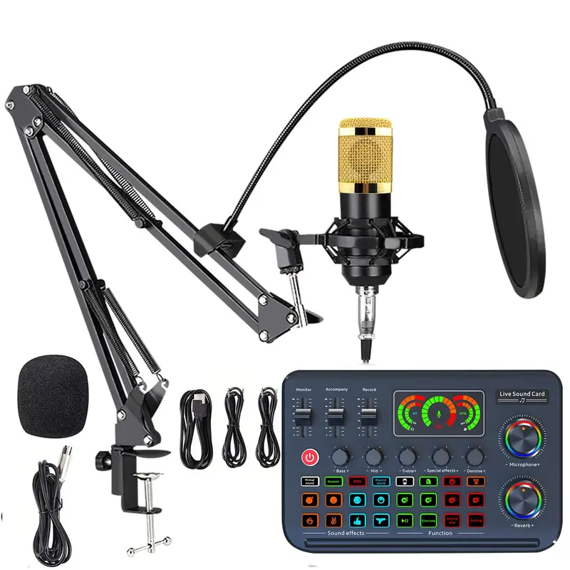All-in-One Audio Interface DJ Mixer with Microphone, Audio Mixer with Sound Card for PC/Laptop/Phone, Streaming/Podcasting/Gaming Equipment 0