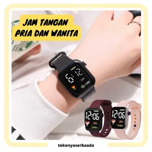 TSA (COD) Jam Tangan Digital LED JT281 Pria Wanita Rubber Kotak Watch Electronic Fashion Korean Style Persegi Couple Anak Remaja