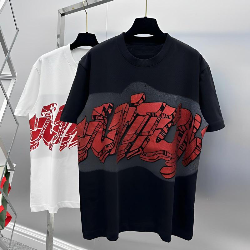 Áo LVT thun phối hình in Nhũ Lấp lánh Hình Khối phong cách trẻ trung áo from rộng Năm 2024 Cổ Tròn Menswear Top Áo Thun Đen