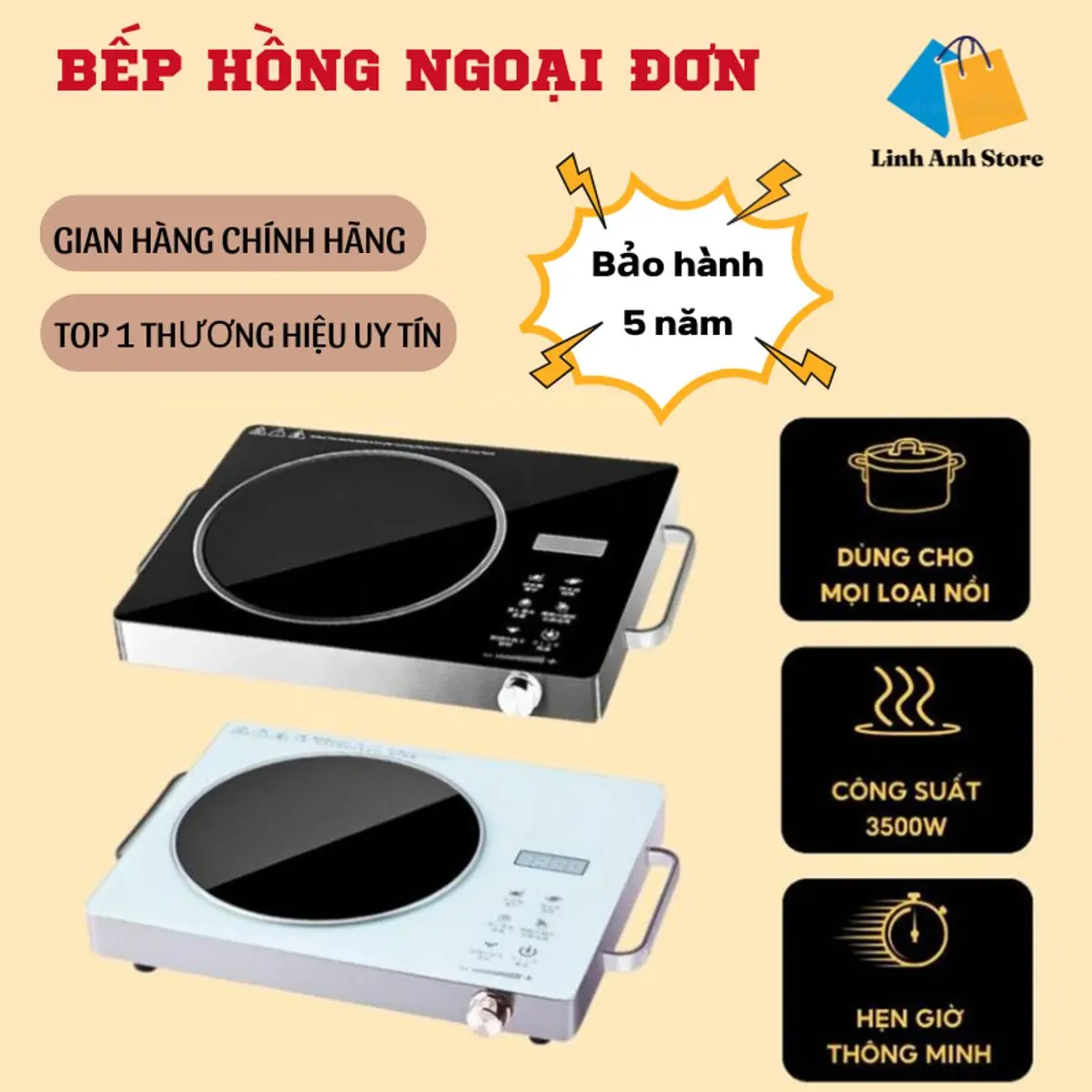 Bếp hồng ngoại Cảm Ứng Sunhouse SHD6017, đa chức năng công suất 3500W không kén nồi, không bức xạ, tiết kiệm điện, chống sốc, Bảo Hành 12 Tháng