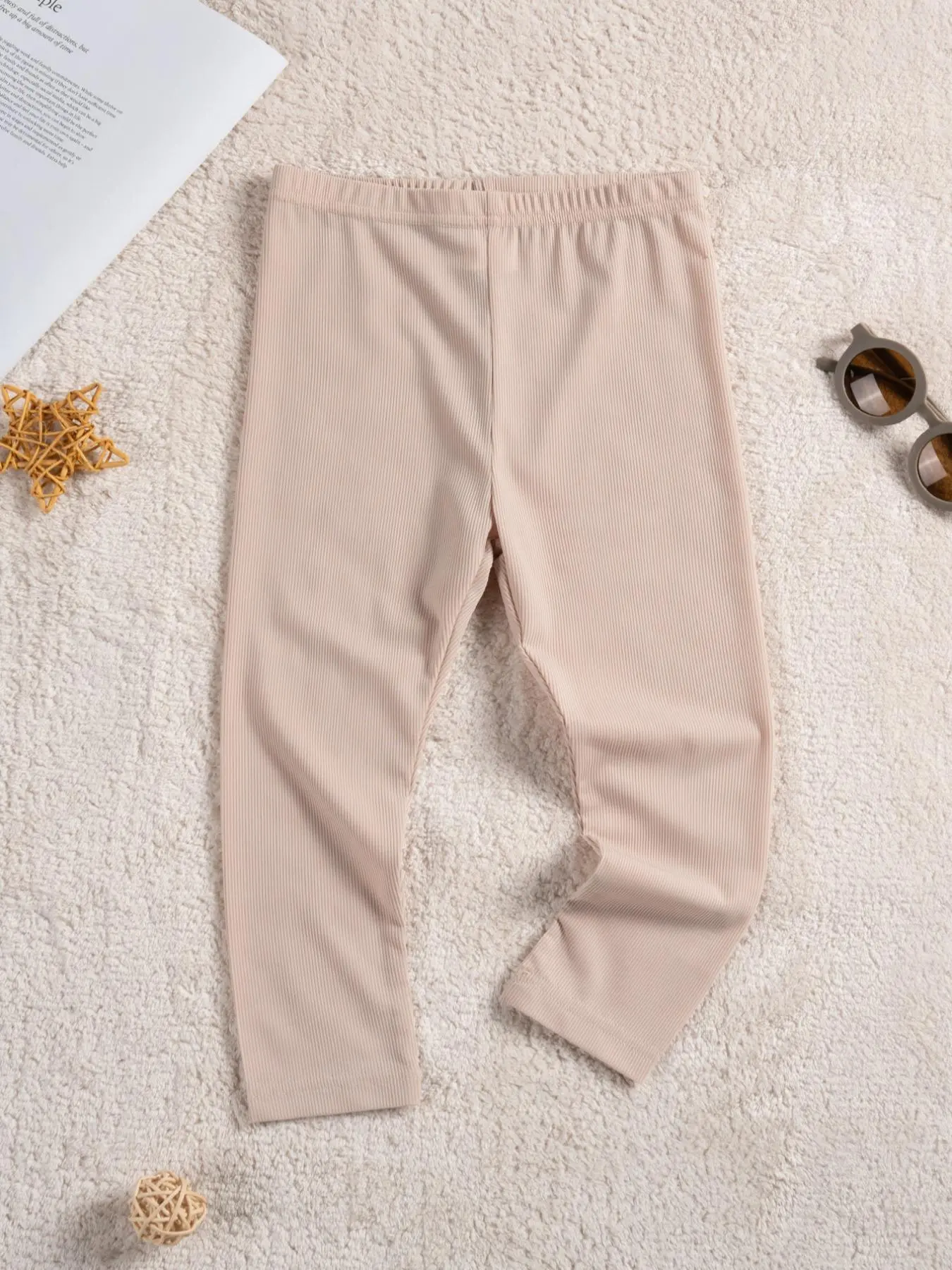Toddler Girl's Solid Elastic Waist Pants, Plain Ribbed Leggings Skinny Pants, Soft Comfy Breathable Casual Trousers for Indoor Outdoor Wear, Kids Clothes for Spring & Fall