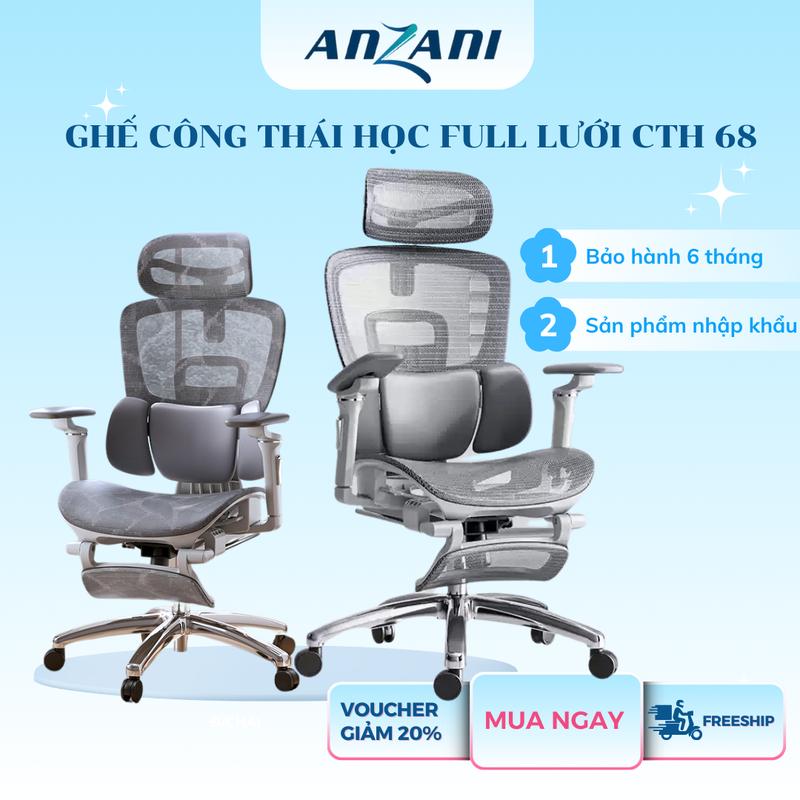 { ANZANI CTH 68} Ghế tựa lưng, ghế công thái học lưng lưới cao cấp CTH 68 -  ANZANI nâng hạ, xoay 360, Lưới Wintex Hàn Quốc, Piston Class 4, Bảo hành 6 tháng ghecho  igame ghế  công