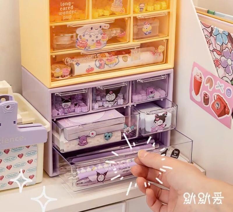 Hộp nhựa đa năng 4 ngăn nhỏ 2 ngăn to đựng đồ siêu xinh kệ 6 ngăn đựng đồ mini tặng kèm sticker kệ muji tủ học tập cho học sinh khay đựng