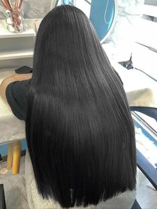 Extensiones de cabello con clip largas y rectas negras de 24 pulgadas, hermosa pieza de cabello esponjoso para mujeres, extensiones de cabello sintético para fiestas, uso diario