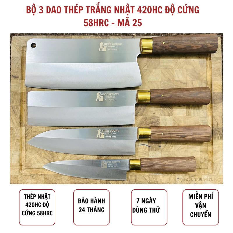 (Mua 3 tặng 1)Bộ 3 dao thép trắng Nhật không han gỉ độ cứng lên tới 58HRC bảo hành 12 tháng - Mã 25 (Quyenleodaily)