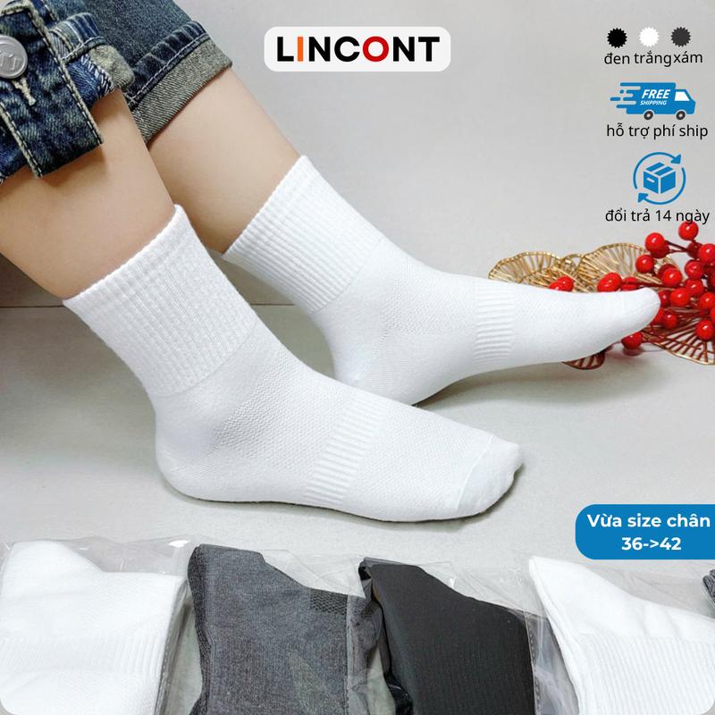 Combo 10 đôi Tất vớ Dệt Kim Nam Nữ cổ lửng 14cm trơn 3 màu trắng-đen-xám, chất cotton+spandex mềm mịn thoáng mats LINCONT Menswear tất  nam tất  trơn