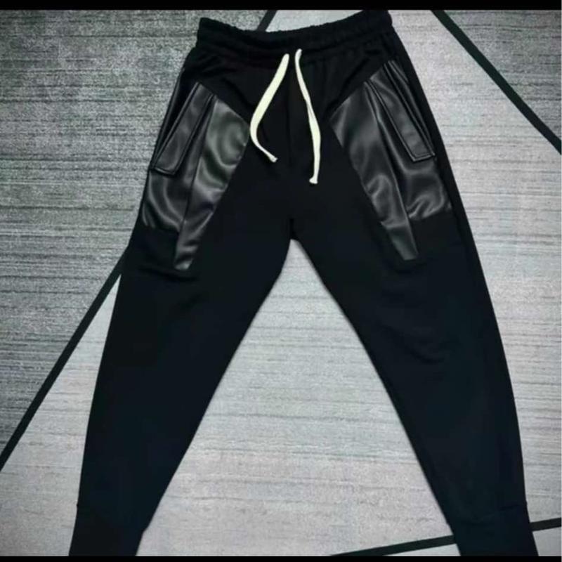 Quần nỉ dài vá da PU chất nỉ lạnh bo chun dành cho nam nữ from unisex