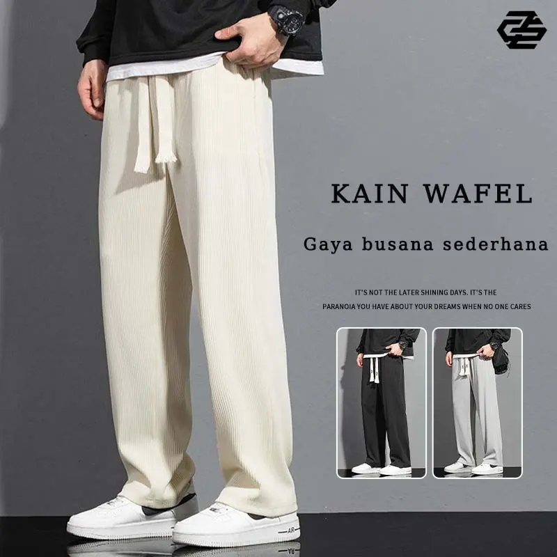 celana olahraga pria unisex celana panjang pria celana highwaist pria Loose pants celana vintage pria celana oversize pria Baggy pants keren celana premium wafel bahan celana boyfriend celana kulot import celana korean style celana hitam COD 0