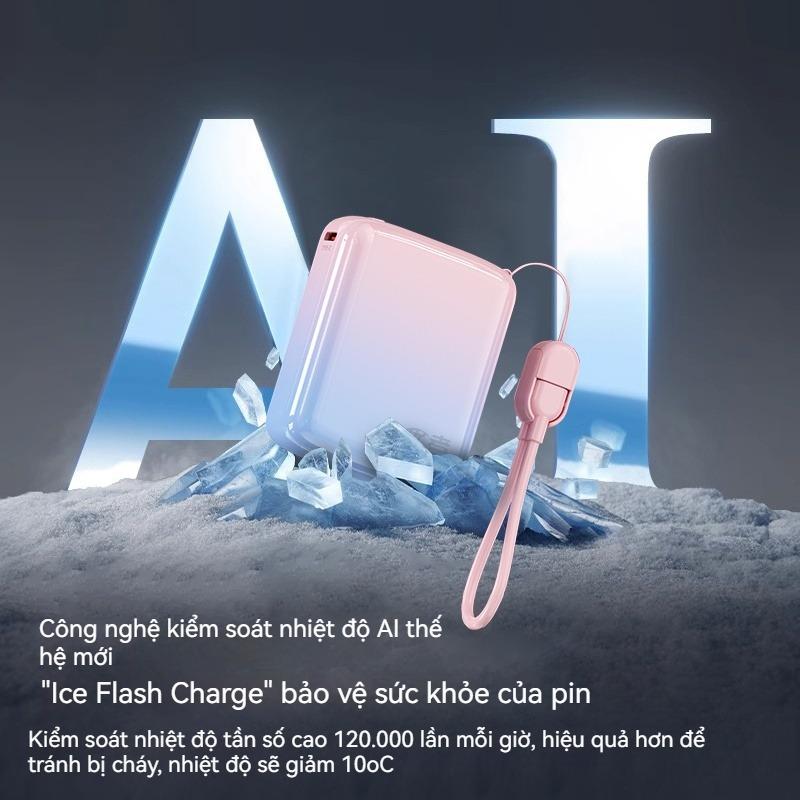 Sạc Dự Phòng Mini sạc nhanh 66W power bank tích sẵn cáp cho điện thoại Sạc Pin Power Bank 20000mAh 4
