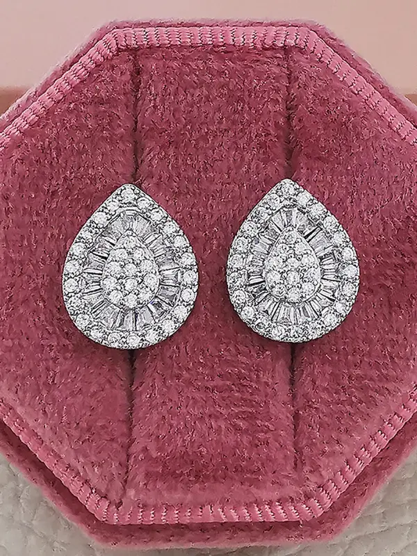 Women's Elegant Versatile Rhinestone Design Water Drop Shaped Stud Earrings, 1 Pair Trendy Exquisite Stud Earrings, Gorgeous Jewelry As Gift 6