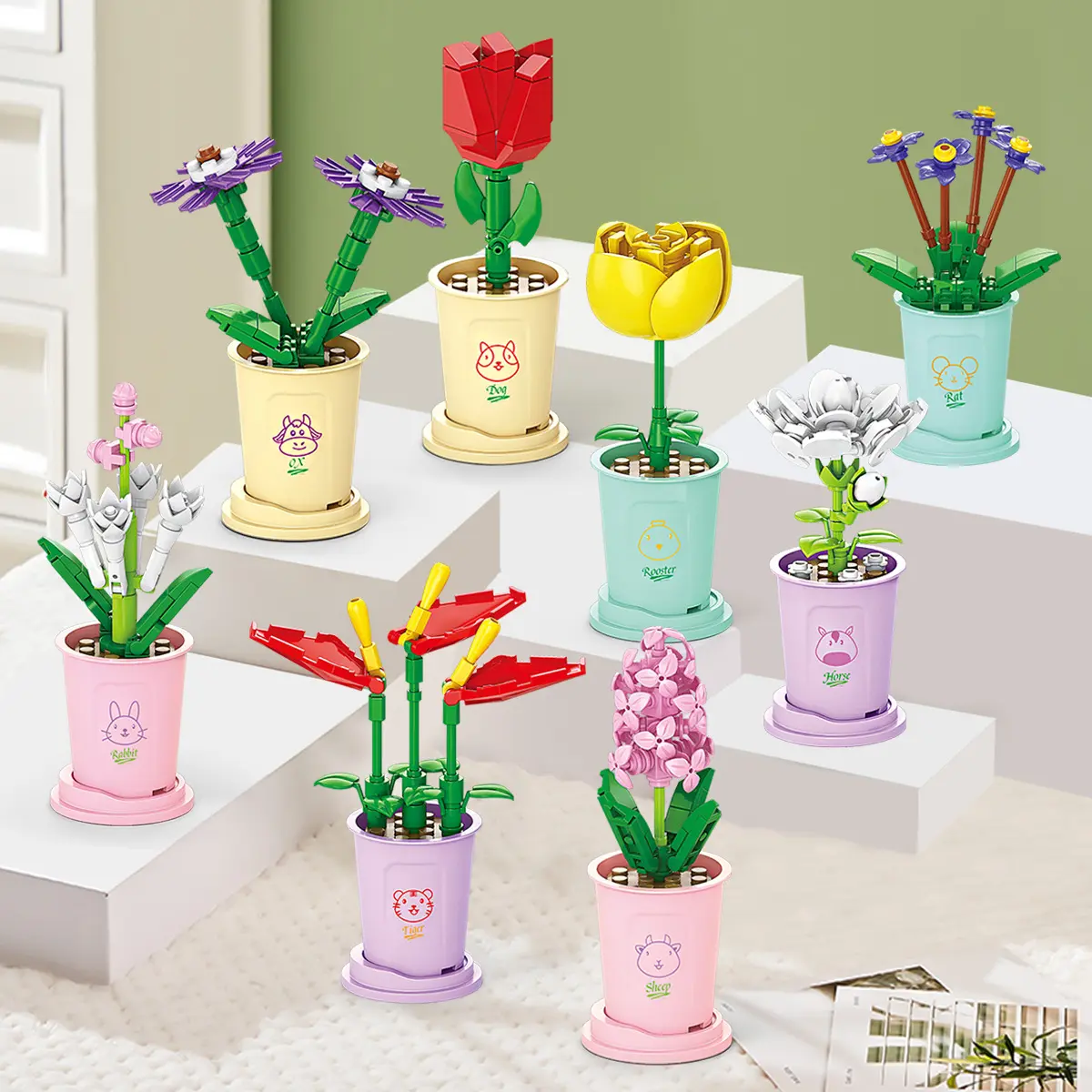 LELE Nano Block Zodiak Cina Flowers Kotak DIY Bunga Mini Mainan Anak Edukasi DIY 3DPuzzle Toys