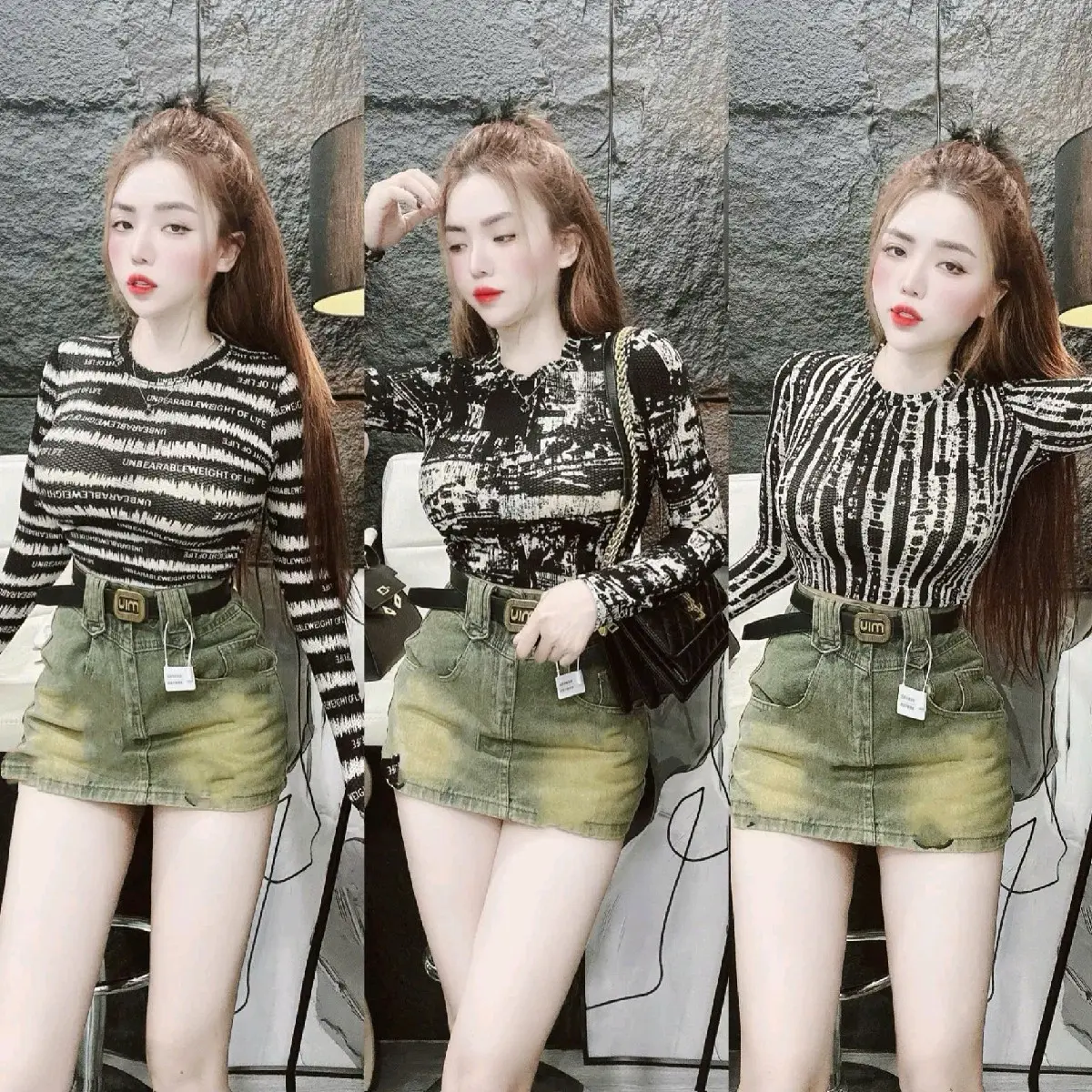 áo thun lưới nhiều họa tiết.phom croptop.
