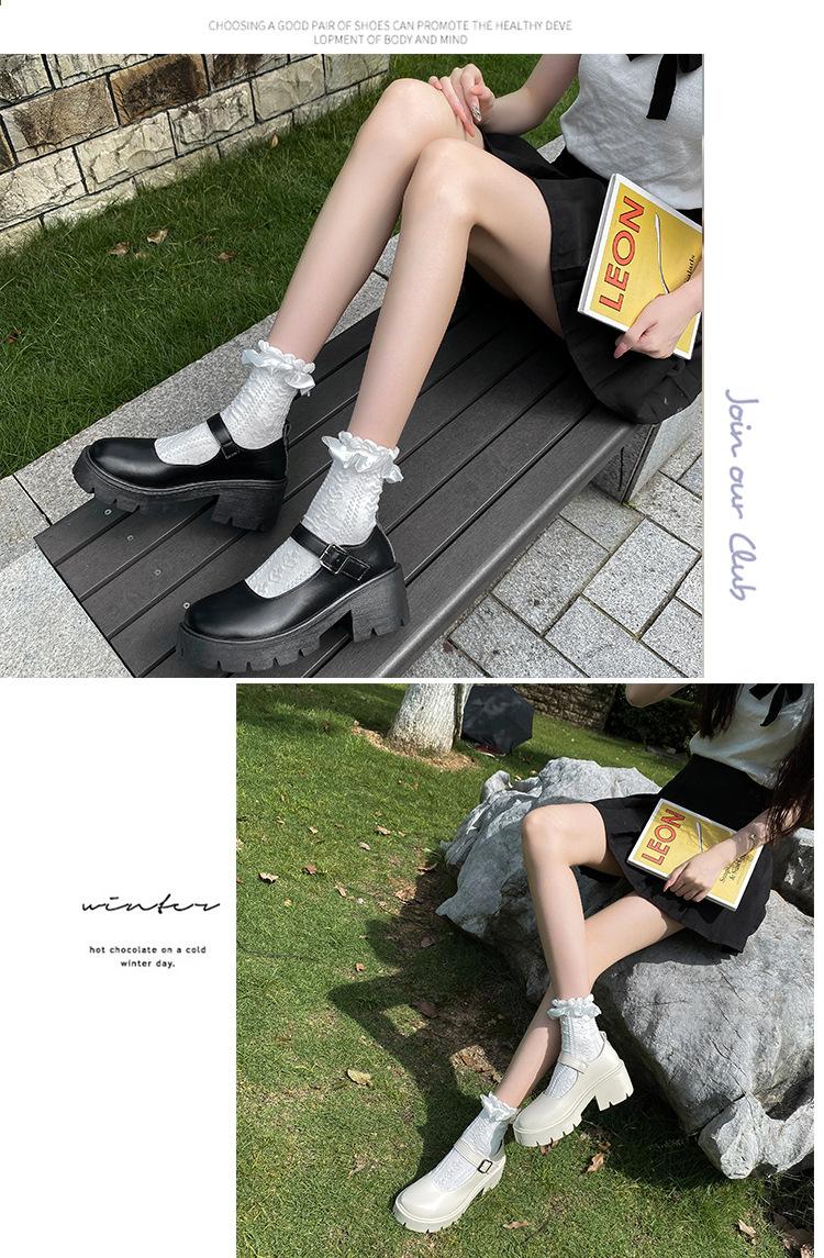 Product Introduction of Oversized women's shoes, sweet and cute, Mary Jane leather shoes, Japanese JK women's shoes, 7cm heel height, beige, bright black, matte black, size 34-43 3