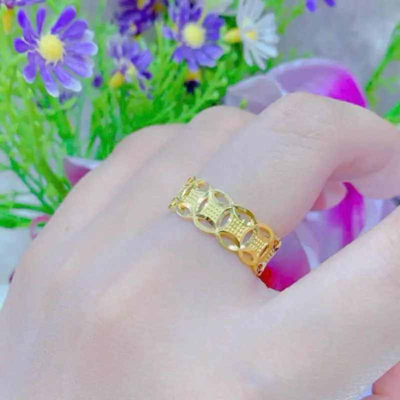 Nhẫn kim tiền bản to đồng không đen