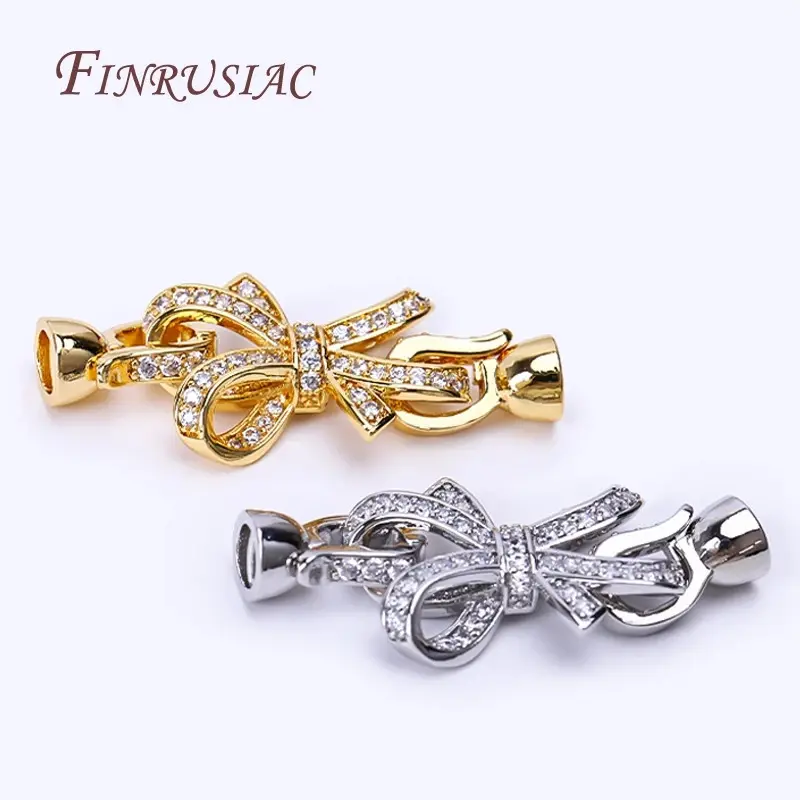 Handmade DIY Beads End Clasps Fastener For Jewelry Making,18K Gold Plated Zircon Bowknot Connector Clasps For Necklace Making