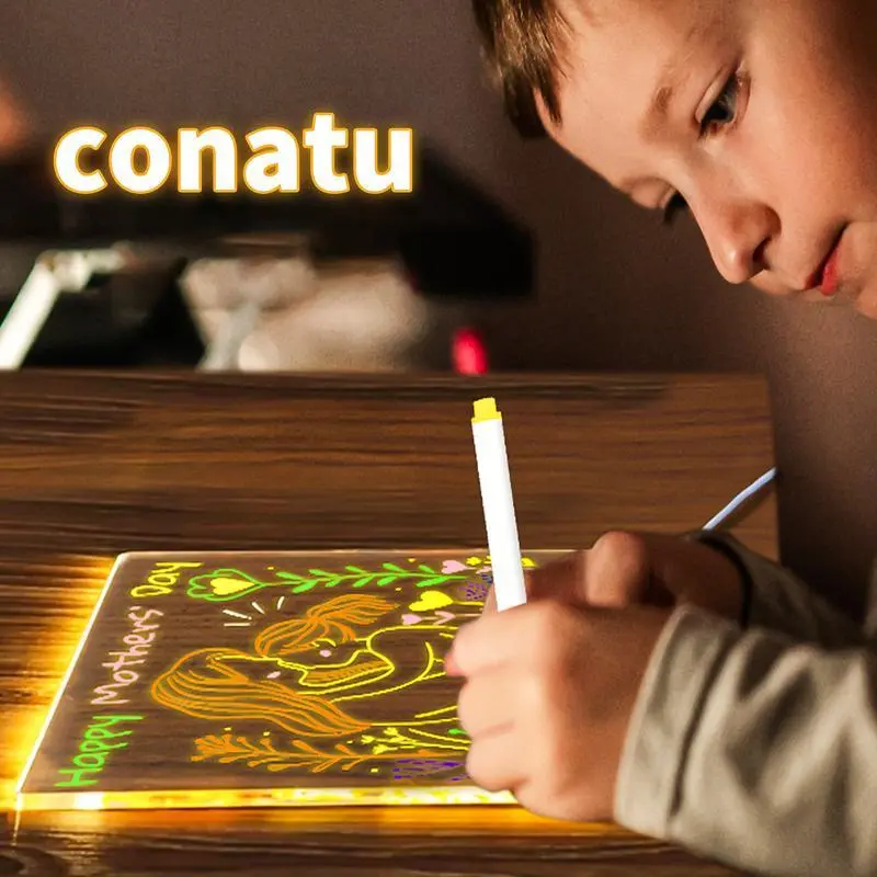 LED Message Board with 7 Colors Pen/Stand, Acrylic Board, Desktop Note Memo Illuminated Wordpad, Arts Doodle Notepad for Home School Office, Home Decor, Christmas Gift, Christmas Eve Box 4