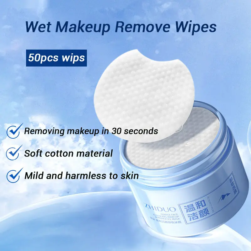 Khăn lau tẩy trang ướt, 55 chiếc, Khăn lau tẩy trang dạng Lỏng miếng bông, Dụng cụ làm sạch, dưỡng ẩm, làm sạch 6
