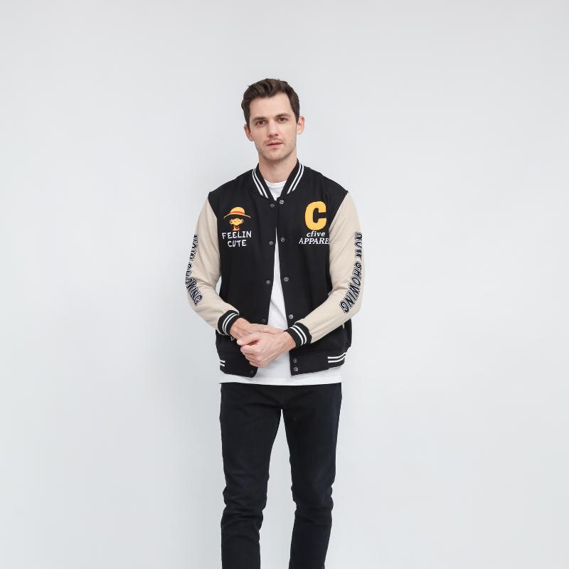 Product Introduction of JAKET VARSITY DENIM COMBI CREAM  FLEECE TEBAL FULL BORDIR / VARSITY 05 FULL TAQ ORIGINAL / JAKET BASEBALL UNISEX 1