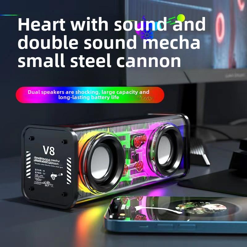 Loa Bluetooth Áo Giáp Trong Suốt V8, Kèn Nhỏ Loa Siêu Trầm Nặng, Sử Dụng Trong Nhà Và Ngoài Trời, Cầm Tay, Có Ánh Sáng Xung Quanh, Hệ Thống Âm Thanh Để Bàn, Y026 2