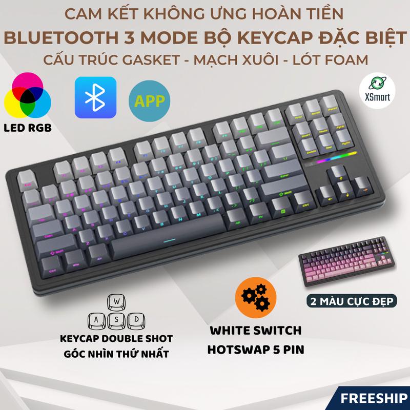 Bàn Phím Cơ Gaming Không Dây Bluetooth Attack Shark XM87 LED RGB Pro White Switch Hotswap 3 Mode cho máy tính laptop