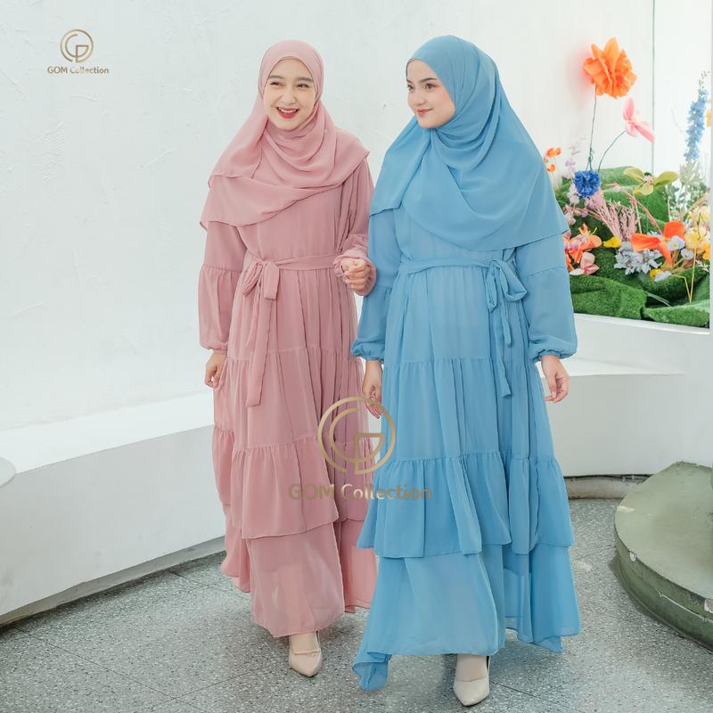 Zalwa Set Syari Gamis Set Hijab Pashmina Terbaru Dress Mewah 1
