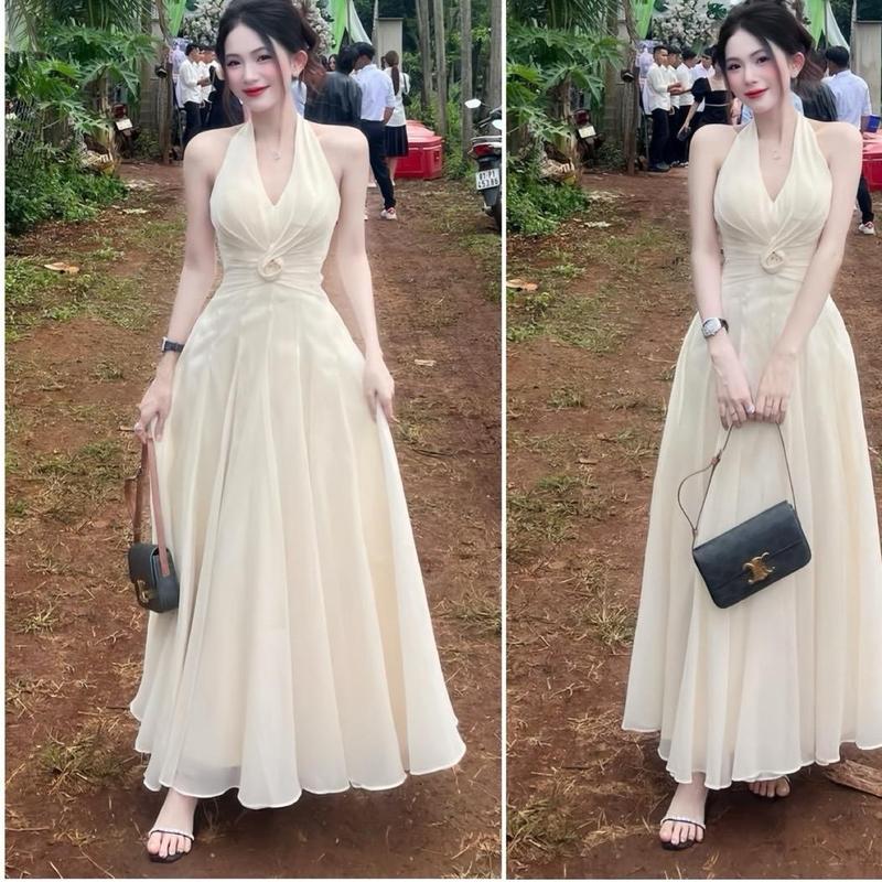 Đầm cổ yếm hoa eo A47 đầm dự tiệc dáng dài tùng xòe bồng sang chảnh - Akara Closet Dress Women Kem Kim Tuyến