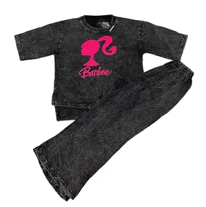 Stelan Anak Washed/Stelan Kaos Anak Perempuan Oversize Setelan Celana Fashion