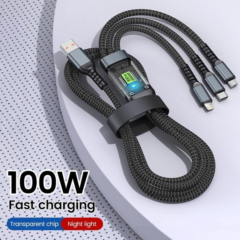 Nhanh Nhanh Cáp sạc nhanh, 100W 6A, 3 trong 1, Micro USB và Type C, Tương thích với iPhone, Samsung, Huawei, Xiaomi, Bộ sạc điện thȯại, Cáp dữ liệu USB C Phụ Kiện