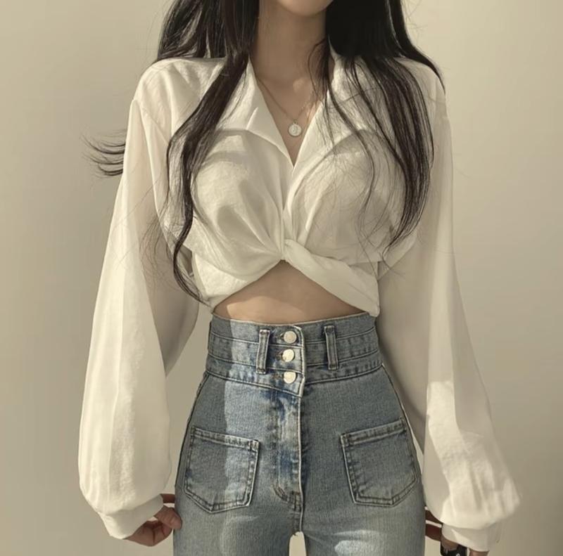 Áo sơ mi nữ tay dài kiểu ngắn hàn quốc Top Women  Shirt