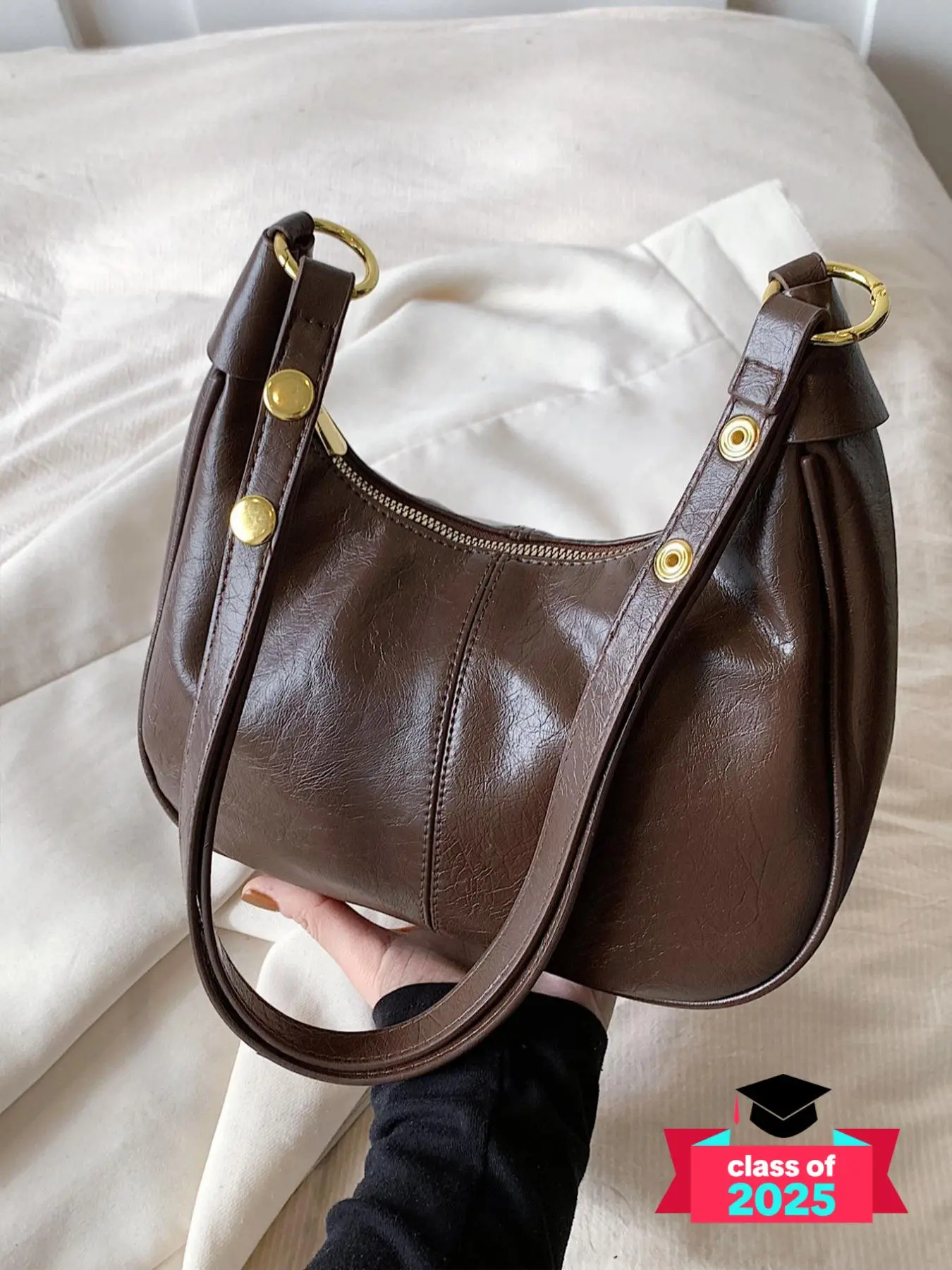 New Women's Simple Solid Color Zipper Shoulder Lux Bag, Fashionable Versatile Underarm Bag, All-match Hobo Bag for Daily Used, Bags for Women