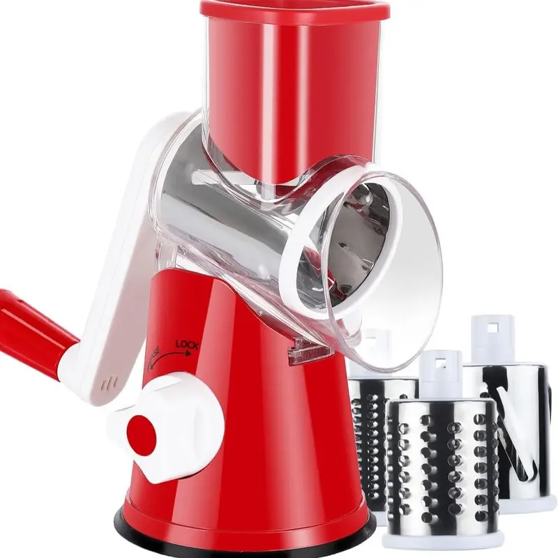 Manual Rotating Cheese Grater, 1 Count Hand Crank Cheese Chocolate Grater with 3 Interchangeable Blades, Kitchen Utensils & Gadgets for Home Dining Room Barbecue, Kitchenware 0
