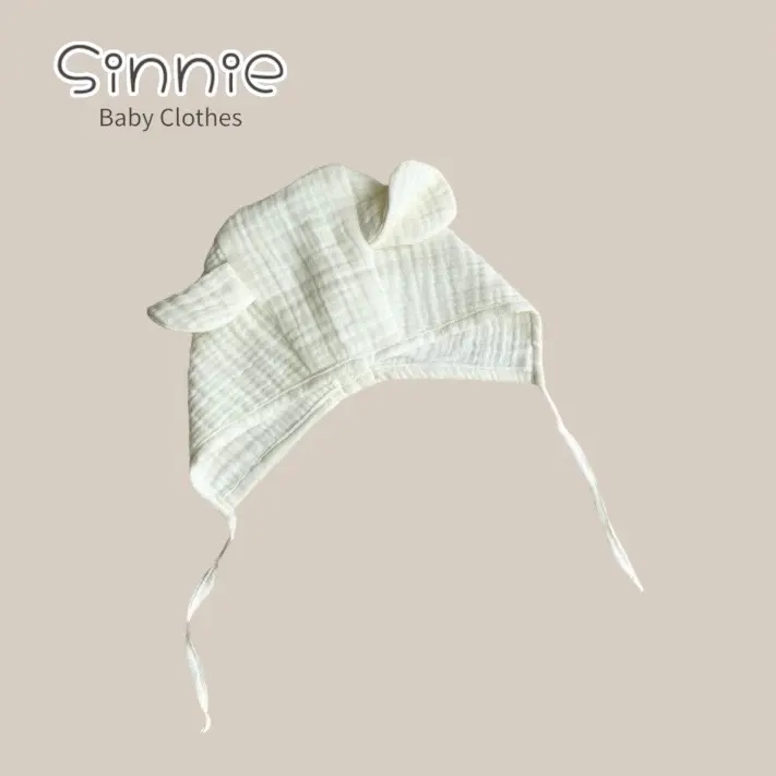 Mũ buộc dây tai gấu tai thỏ vải xô Muslin cho bé Sinnie, mũ tai thỏ siêu dài vải xô sợi tre thấm hút cho bé. Voi 5