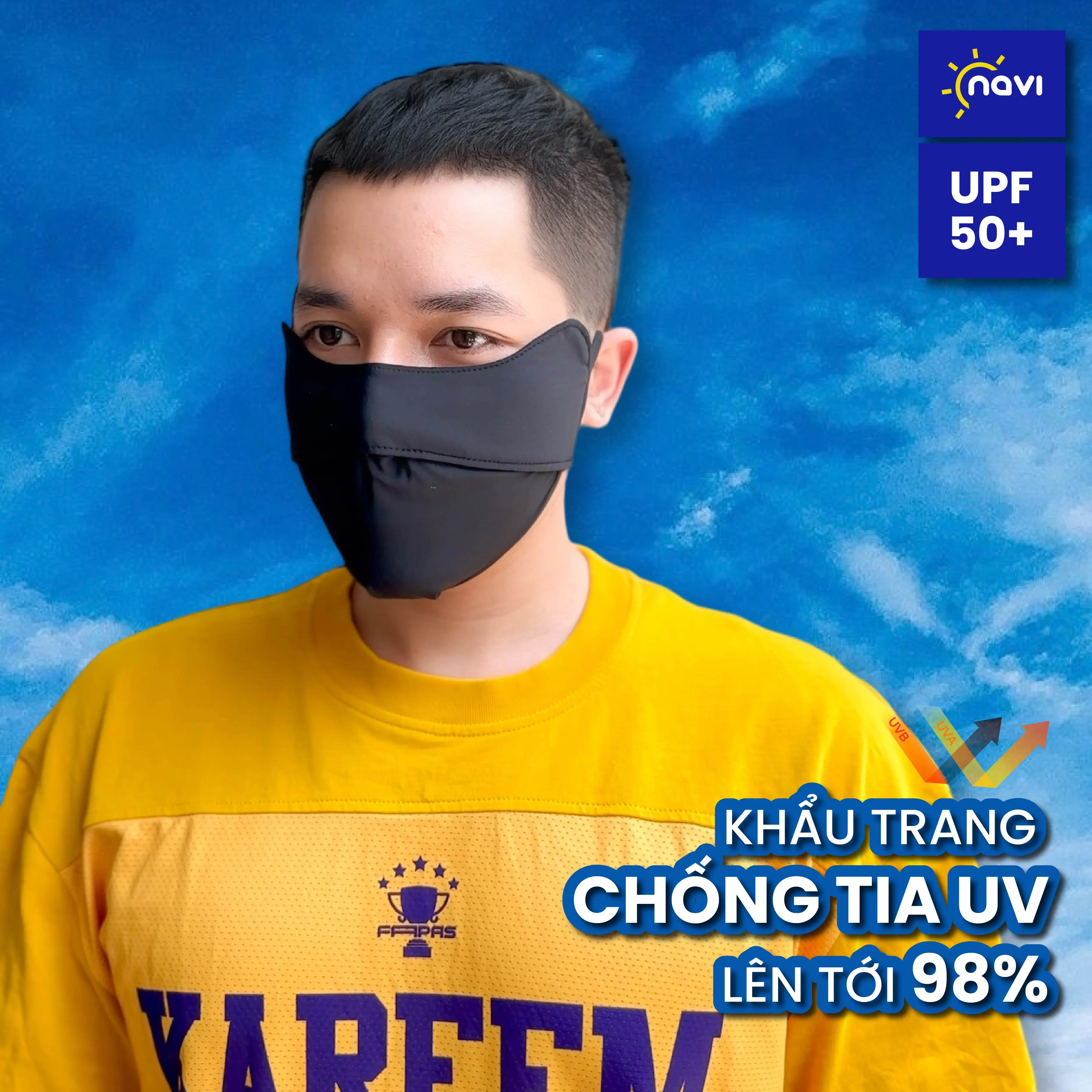 Khẩu Trang Chống Nắng Chống Tia UV Cho Nam Giới Vải Thun UPF 50+ Thoáng Mát Quai Đeo Không Đau Tai