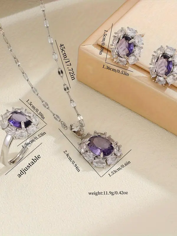 Women's Elegant Crystal Stone Decorated Jewelry Set, Vintage Style Pendant Necklace & Dangle Earrings & Ring & Bracelet, Fashion Jewelry for Party, Daily Decor 1