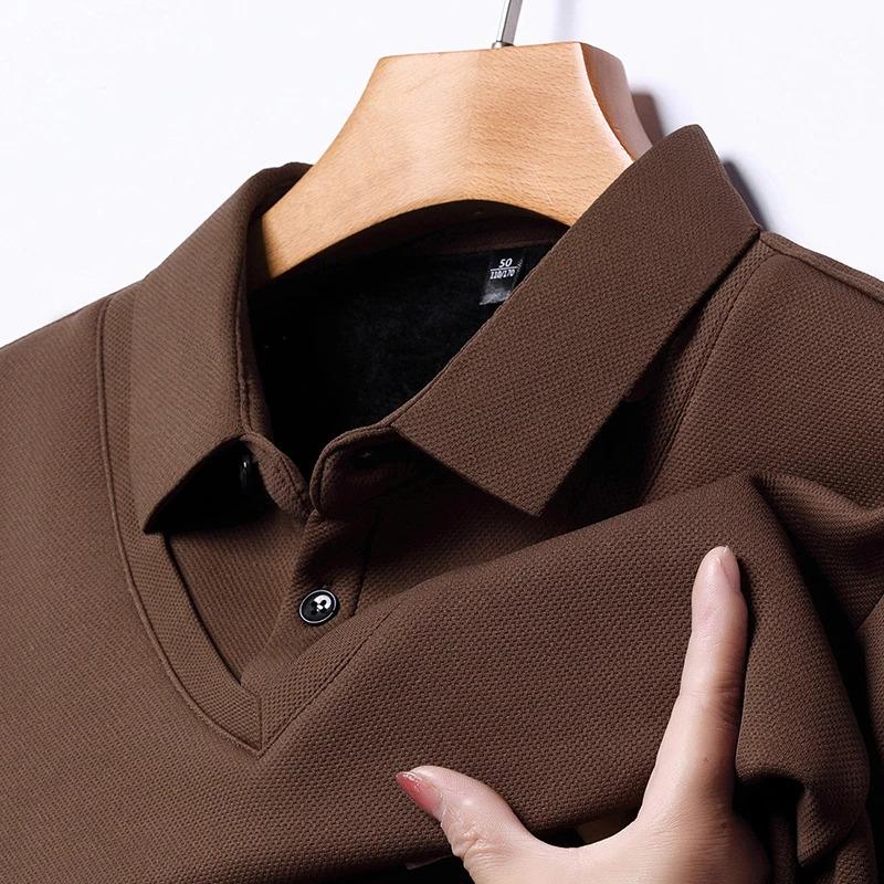 Product Introduction of Men'S Long Arm Polo Shirt Korean-Style Fake Two-Piece Business Men'S Casual Fashion Long-Sleeved Solid Color Lapel Shirts Comfortable All-Match Top For All Seasons Menswear Lingerie 16