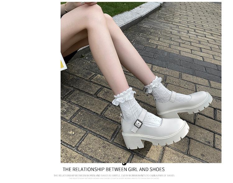 Product Introduction of Oversized women's shoes, sweet and cute, Mary Jane leather shoes, Japanese JK women's shoes, 7cm heel height, beige, bright black, matte black, size 34-43 6