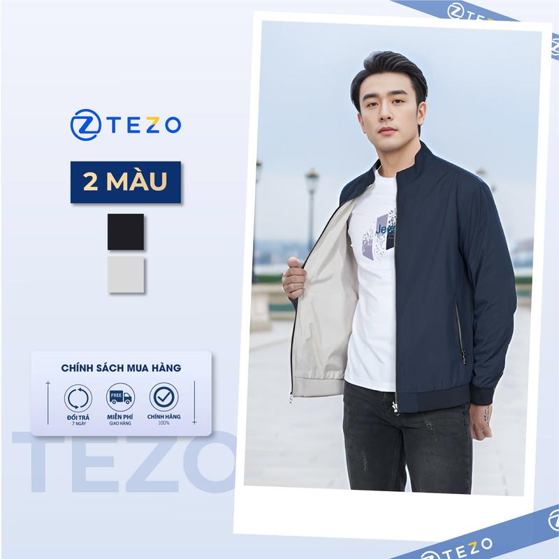 Áo gió nam 2 mặt cổ 5 phân họa tiết chữ H Tezo áo khoác nam cao cấp giữ ấm tốt 24AG5H021