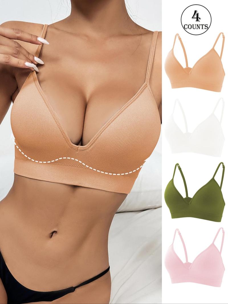 Product Introduction of Women's Solid Bra, Comfortable Breathable Seamless Adjustable Strap Bra, Soft Lingerie for All Seasons 4