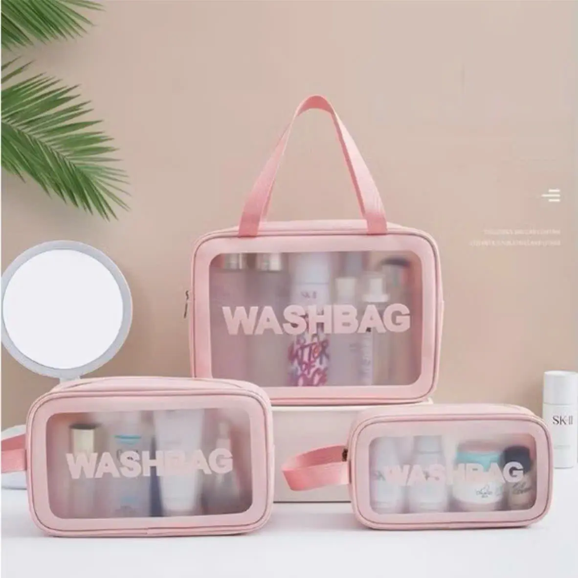 Set 3 túi đựng mỹ phẩm WASHBAGV, Túi đựng đồ trang điểm du lịch, Đi chơi chống thấm nước