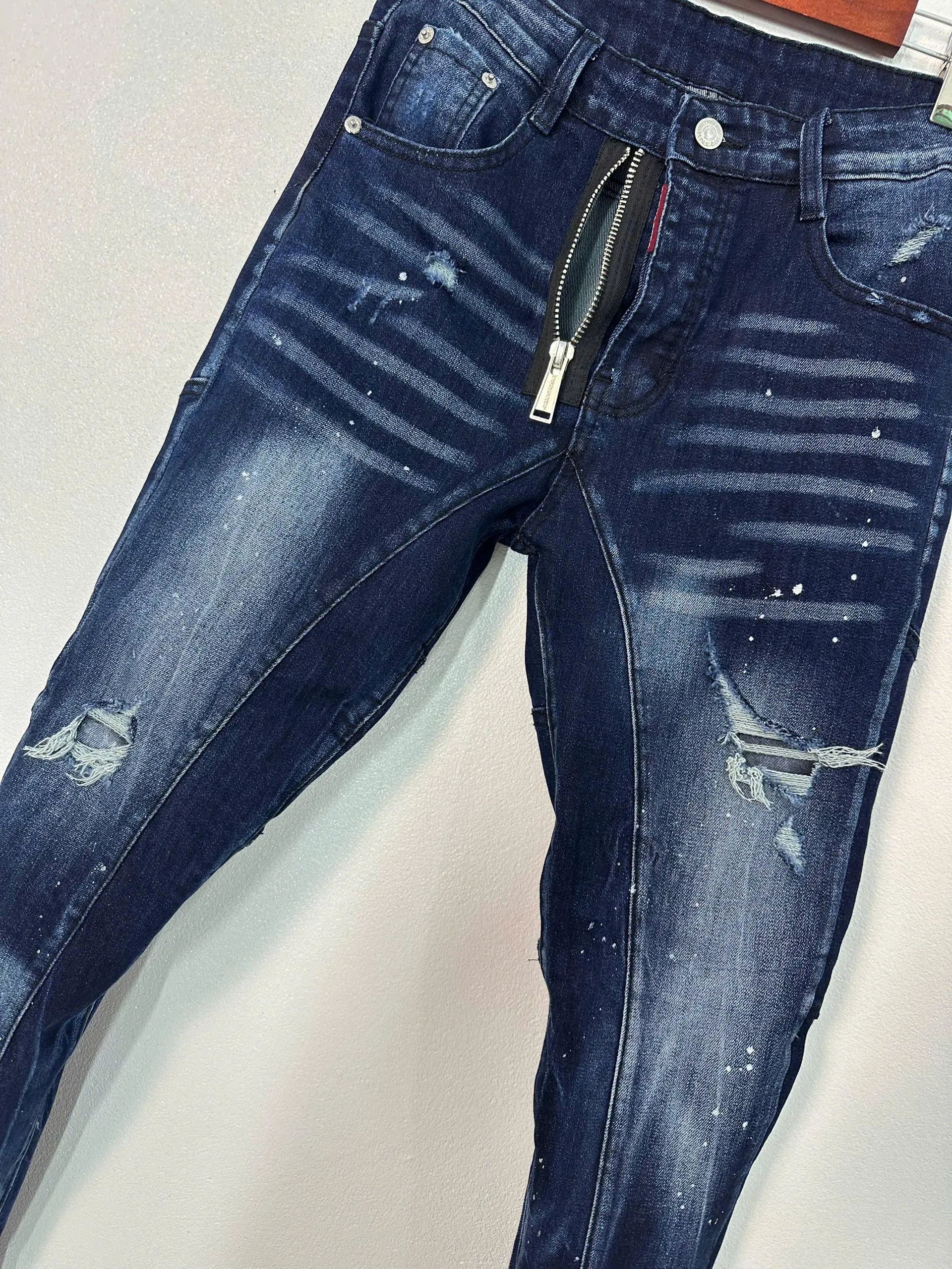 quần jean nam xanh đậm khoá lệch biker ( biker 1) full box