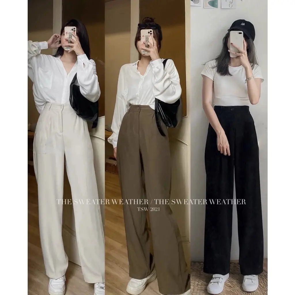 Quần ống rộng culottes nữ suông dài cao cấp cài cúc ameehouse
