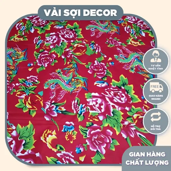 Vải con công đỏ chuyên dùng trang trí tết, decor, trải bàn (khổ 1,6m)
