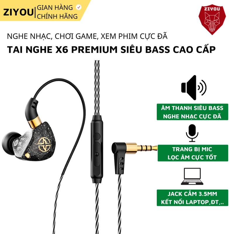 Tai Nghe Dây Nhét Tai Chống Ồn X6 Âm Thanh Siêu Bass Nghe Nhạc, Xem Phim, Chơi Game Cực Đã Tích Hợp Mic Lọc Âm, jack 3.5 Earphone