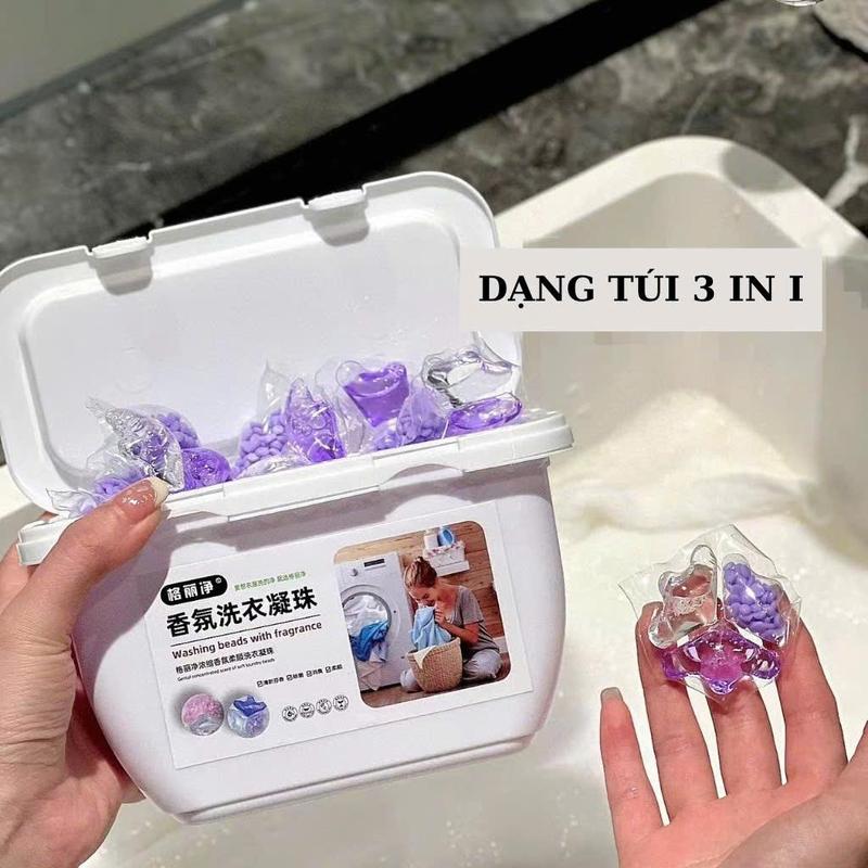 Hộp Viên Giặt Xả Tím Hồng Quần Áo Mềm Mại Thơm Dịu 3 In 1 - Làm Sạch 2