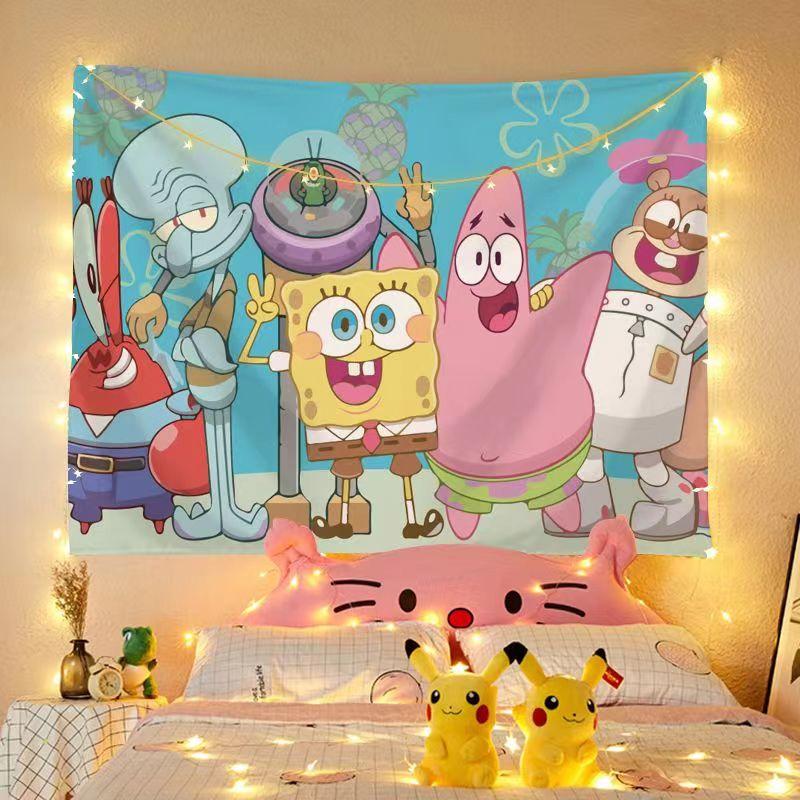 Bedside hanging cloth Spongebob room decoration tapestry dormitory renovation background cloth decoration hanging painting wall cloth 0