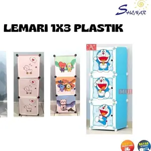 Lemari Pakaian Lemari Plastik Lemari Baju Anak Rak Buku Rak Topi 3 Kotak Pintu Susun Plastic