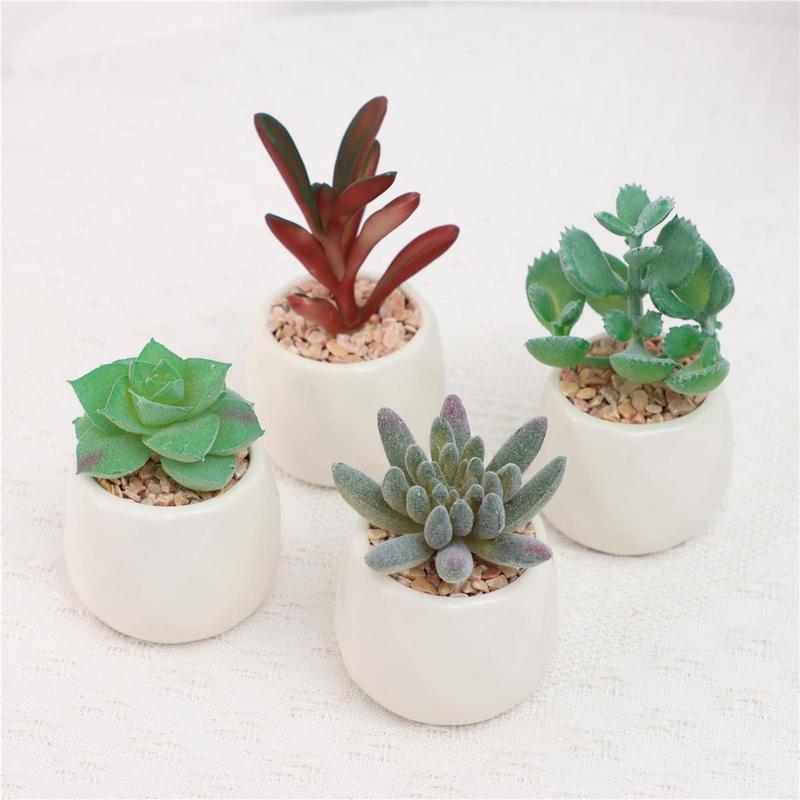 Mini Succulent Potted Plant, 4 Counts Mini Faux Succulent Potted Plant, Decorative Plants for Home Office Desktop, Home Decor Supplies 3