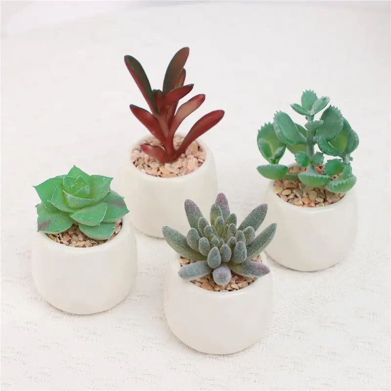 Mini Succulent Potted Plant, 4 Counts Mini Faux Succulent Potted Plant, Decorative Plants for Home Office Desktop, Home Decor Supplies 3